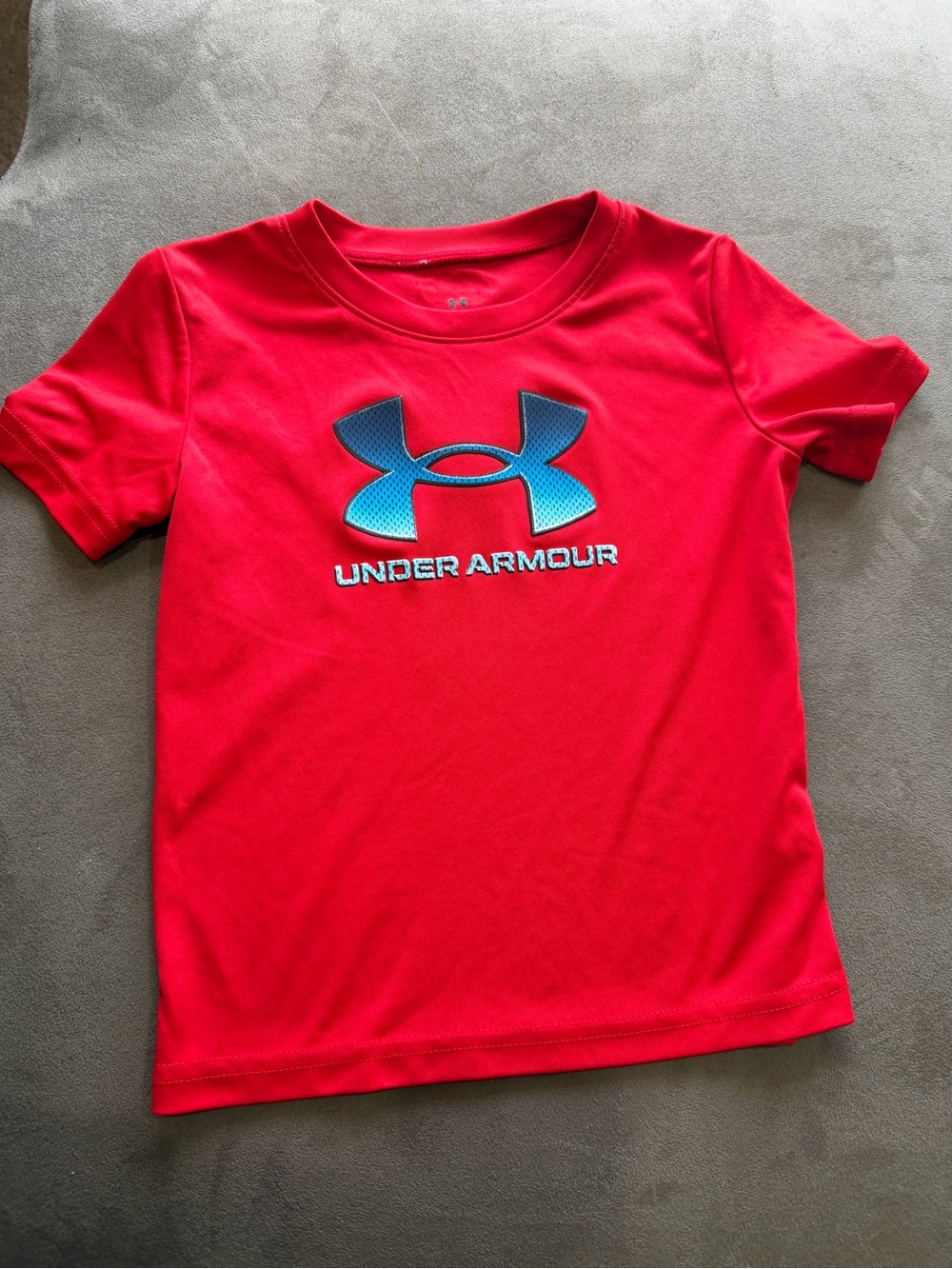 Under Armour Red Tee with Blue Logo - Kids Short Sleeve